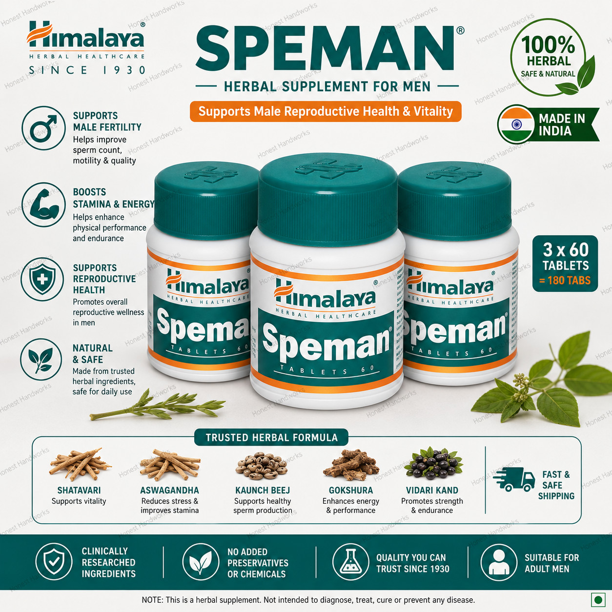 3x Himalaya Speman 60 Tablets Herbal Supplement Fast Shipping 180 Tabs