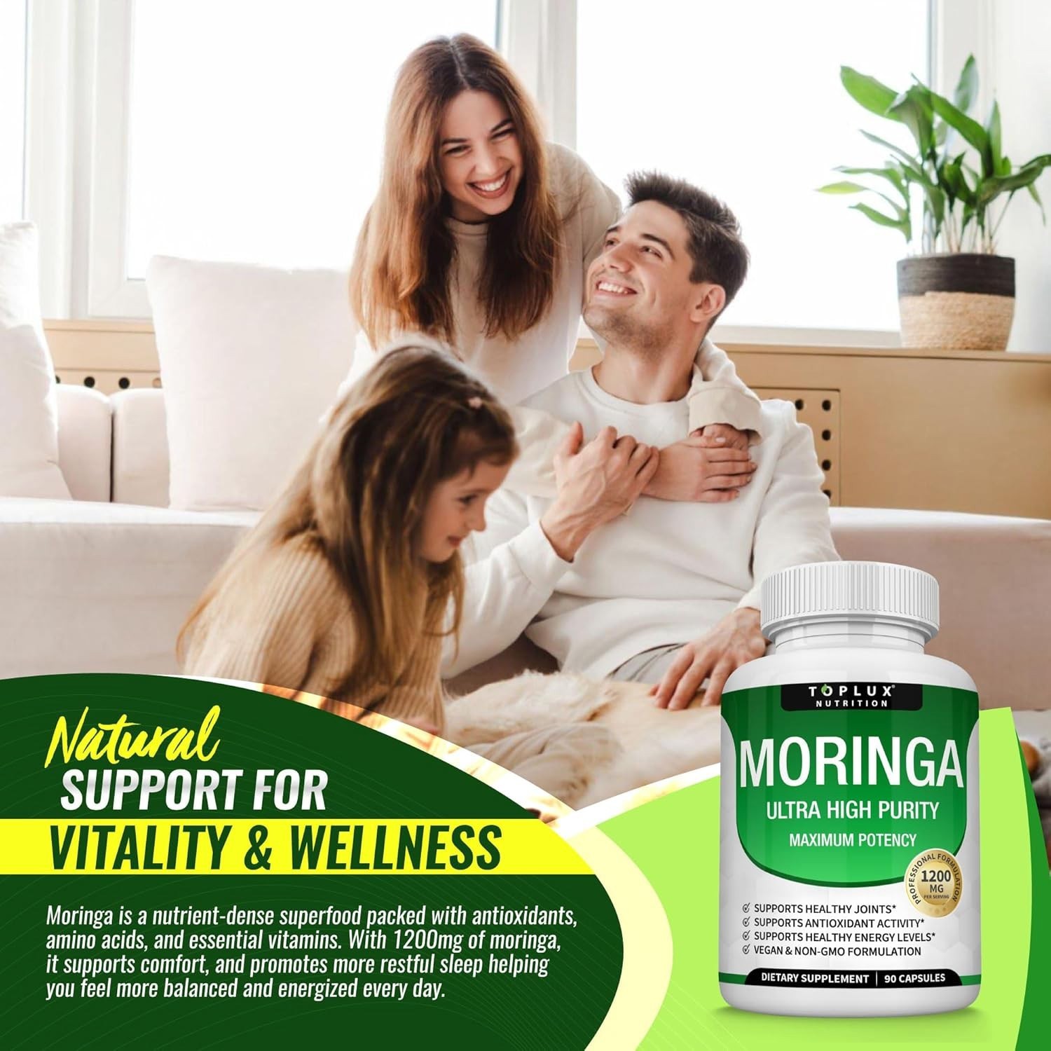 Toplux Moringa Capsules 1200mg – Pure Moringa Powder High Potency Leaf Extract