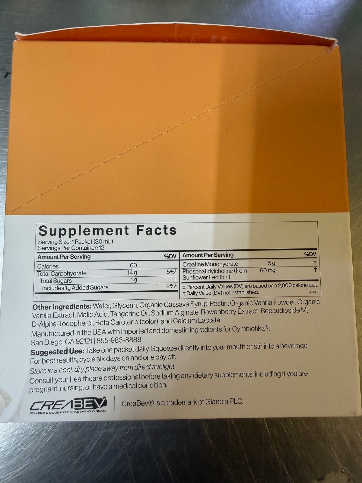 12ct – 1oz Cymbiotika Advanced Creatine 5g Tangerine Vanilla Exp 11/2026