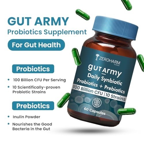ZEROHARM Gut Army Probiotics Prebiotics 100 Billion CFU 60 Capsules