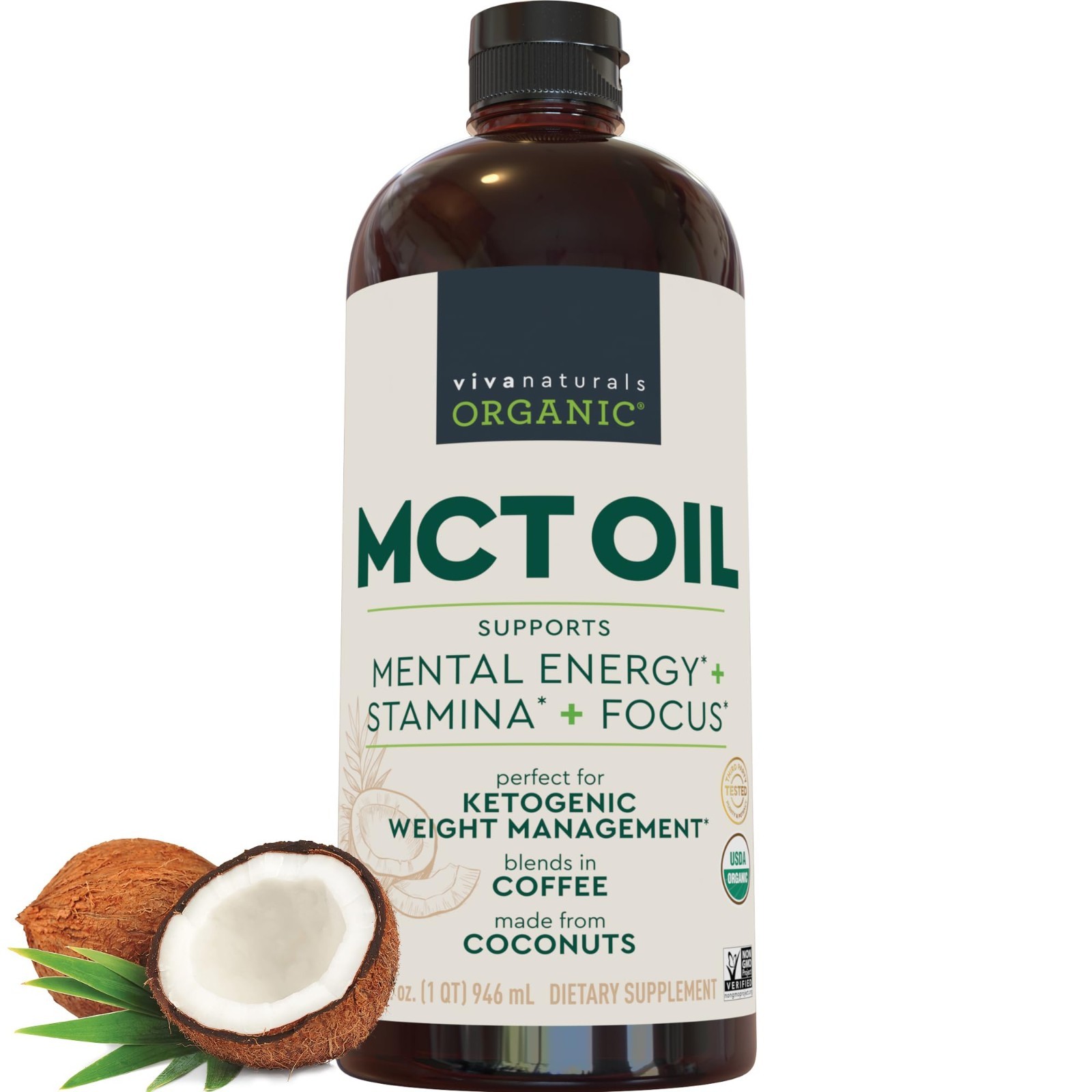 Organic MCT Oil 32 fl oz – Keto & Paleo Friendly, Non-GMO, Boosts Energy & Focus