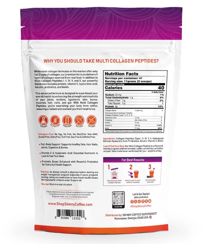 Skinny Coffee Multi Collagen Peptides 16oz Unflavored Exp 11/05/2026