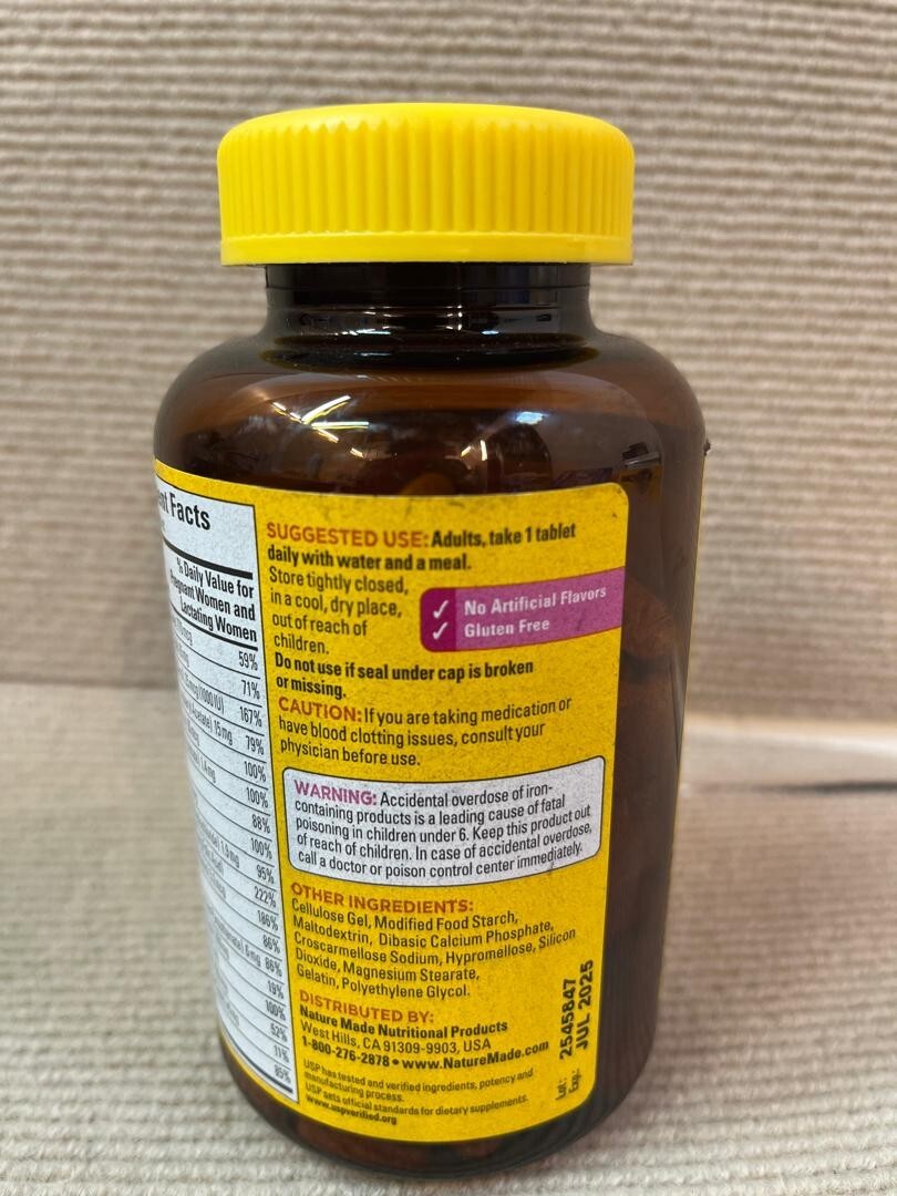 Nature Made Prenatal Multivitamin with Folic Acid 250 Tablets EXP 07/2025