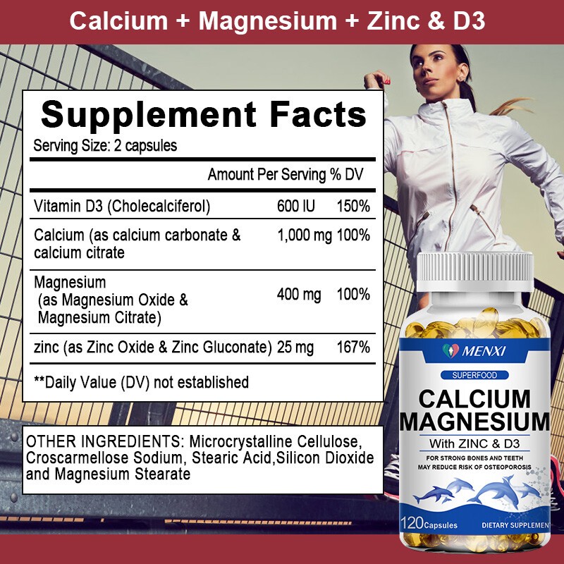 Calcium Magnesium Zinc & Vit D3 Capsules – Muscle & Bone Health, Immune Support