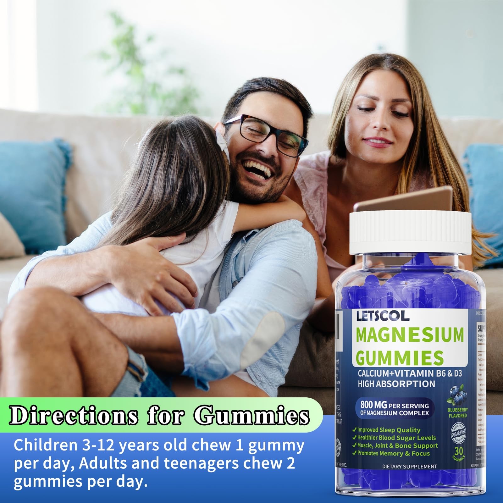 LETSCOL Magnesium Glycinate Gummies, Sugar Free 30 Count (Pack of 1)