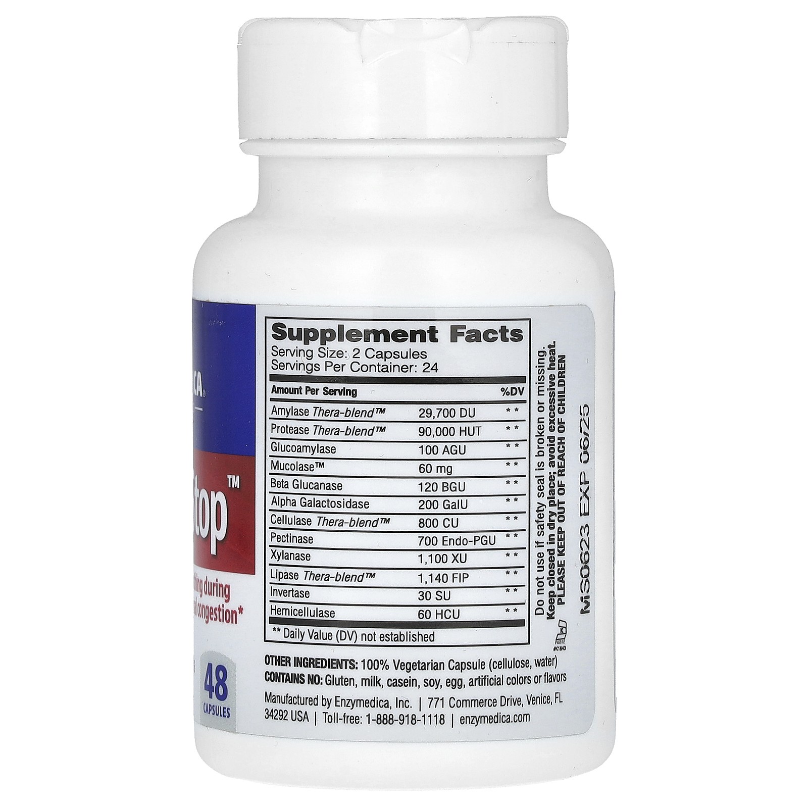 Enzymedica MucoStop 48 Capsules Casein-Free, Dairy-Free, Egg-Free, Gluten-Free,