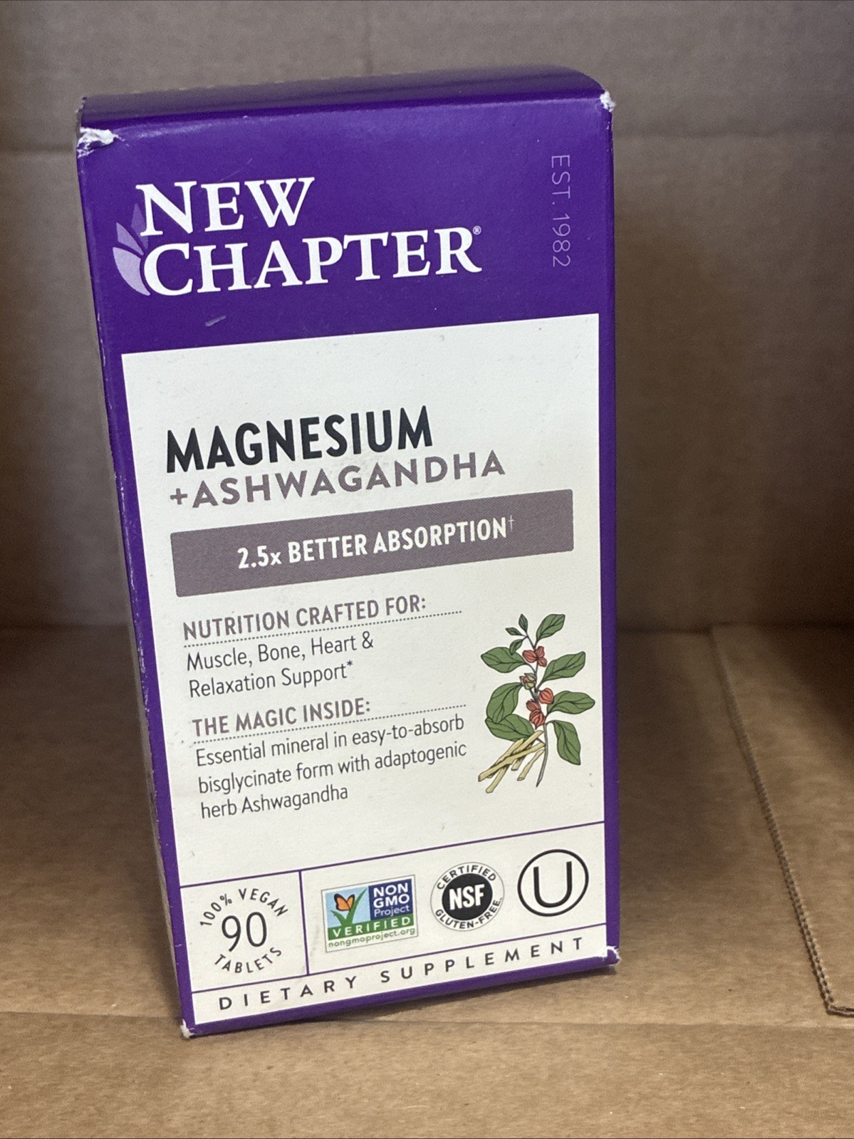 New Chapter Magnesium Ashwagandha – 90 Tablets Non-GMO Vegan Gluten-Free 1/27+
