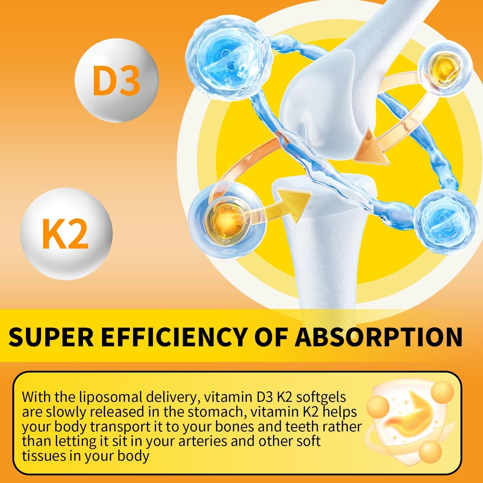 Powerful Vitamin D3 K2 Capsules Extra Strength Supplements with 10000 IU Softgel