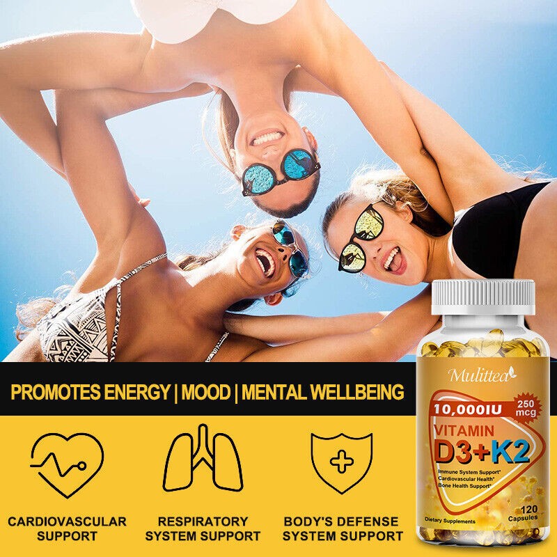 Vitamin K2 (MK7) with D3 10,000 IU Supplement, 120-600 Capsules, Immune Health