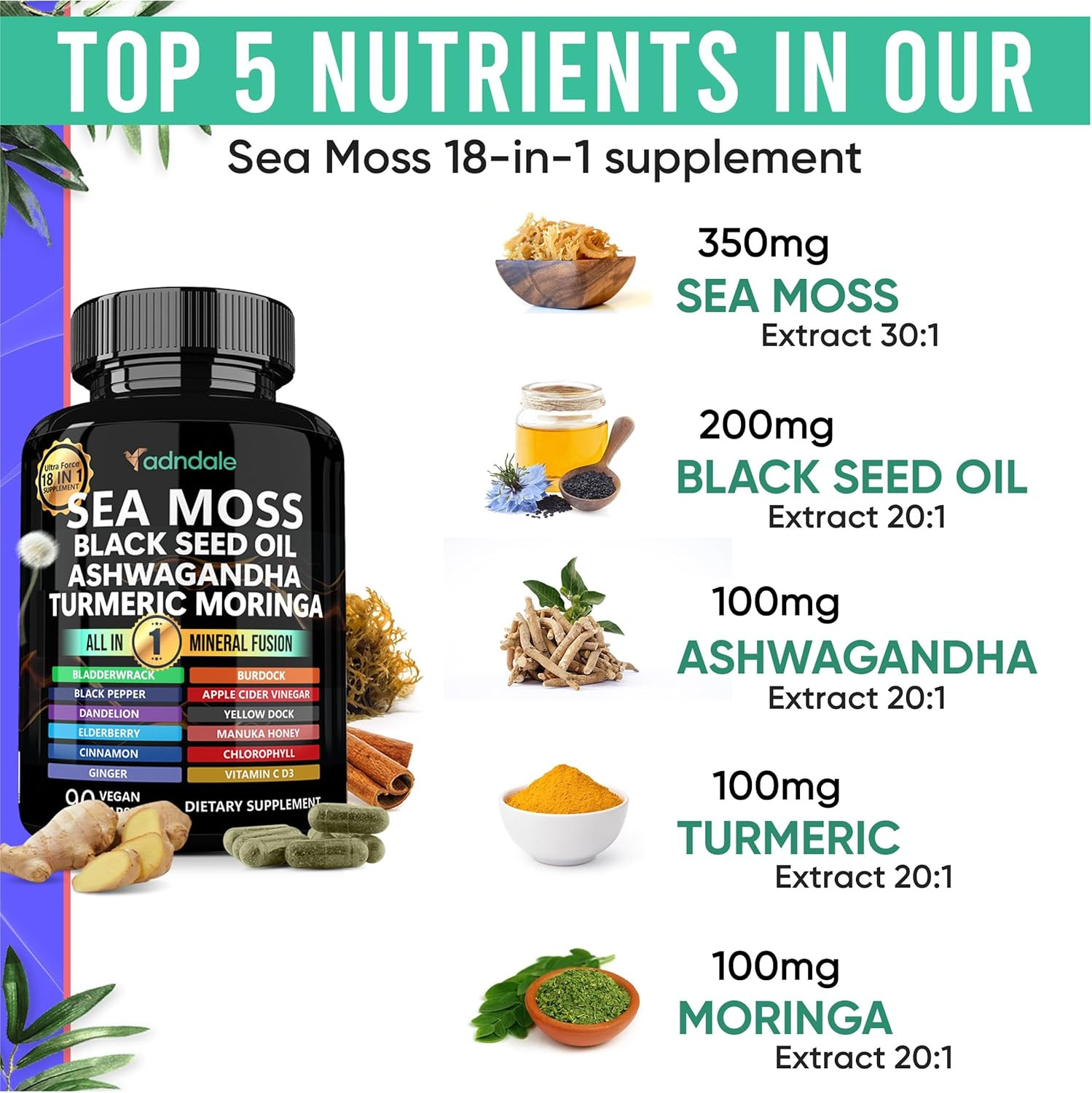 Sea Moss Capsules – Sea Moss Blend with Ashwagandha, Turmeric & Black Seed Oil –