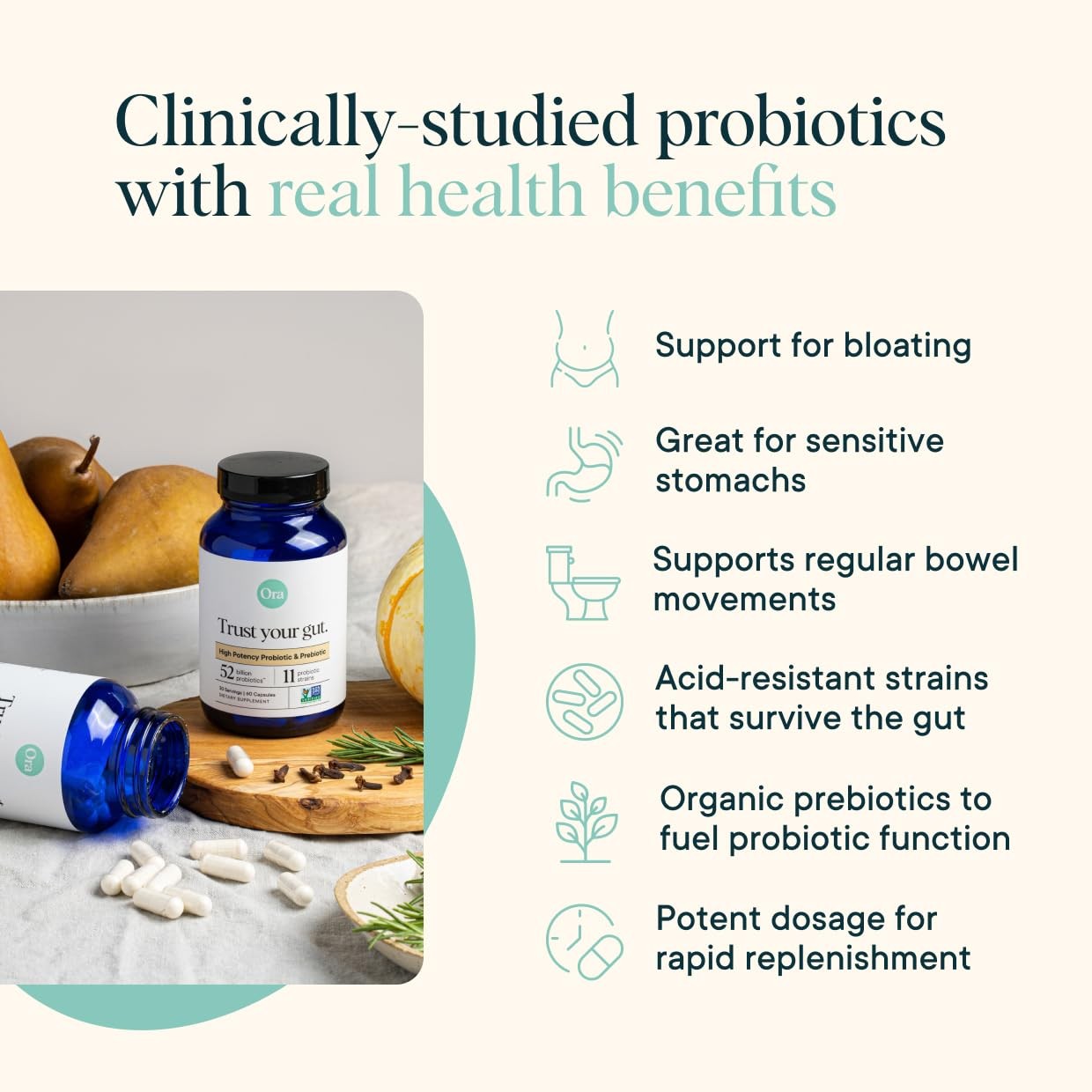 Ora Organic Probiotics with Prebiotics – 52 Billion CFU 11 Clinically Studied…