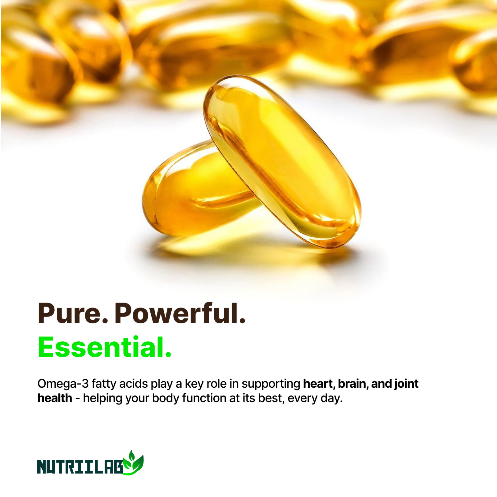NutriiLab Triple Strength Omega-3 Fish Oil 1000mg EPA DHA Heart Brain Support