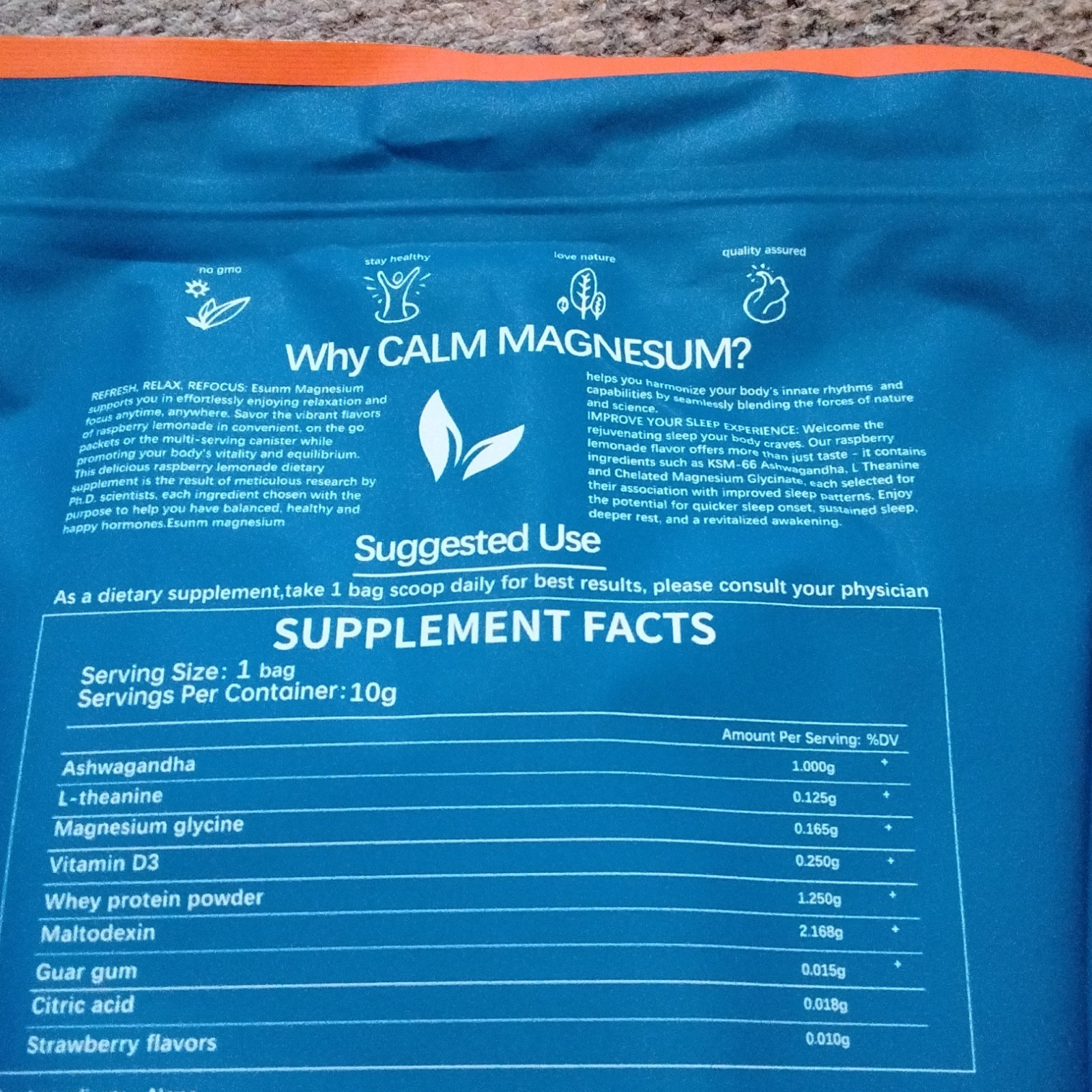 ESUNM Calm Magnesium Adaptogenic Drink Mix Stress Relief Raspberry Lemonade 20