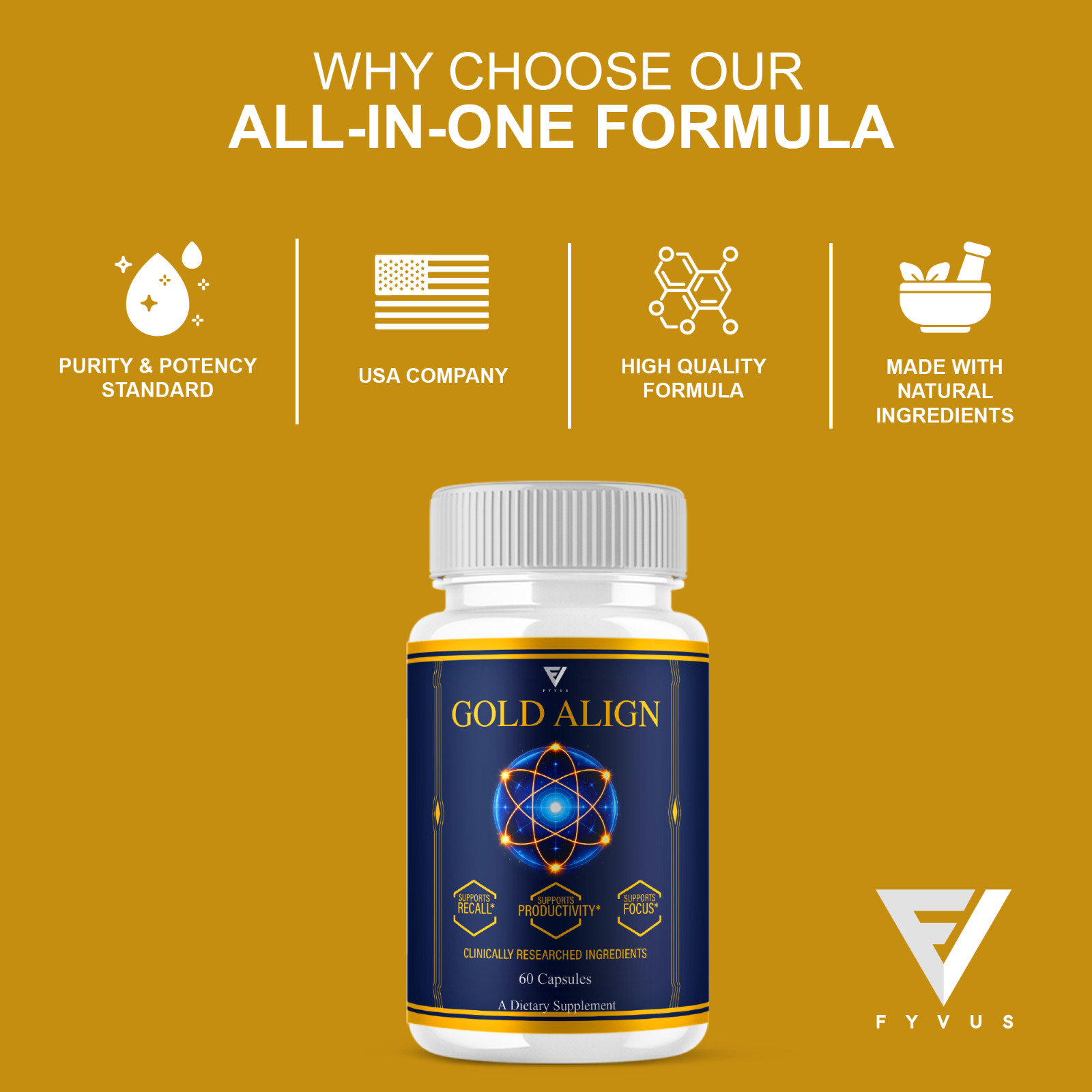 (3 Pack) Gold Align Advanced Brain Support, GoldAlign Supplement (180 Capsules)
