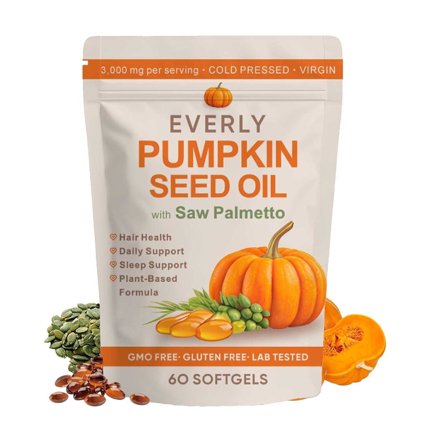 Pumpkin Seed Oil Saw Palmetto Capsules | Hair Prostate Support | 60 Softgels