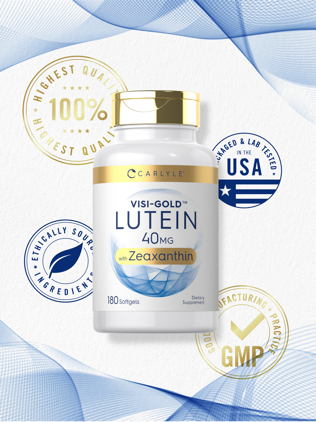 Lutein and Zeaxanthin 40 mg | 180 Softgels | Eye Health Vitamins | by Carlyle