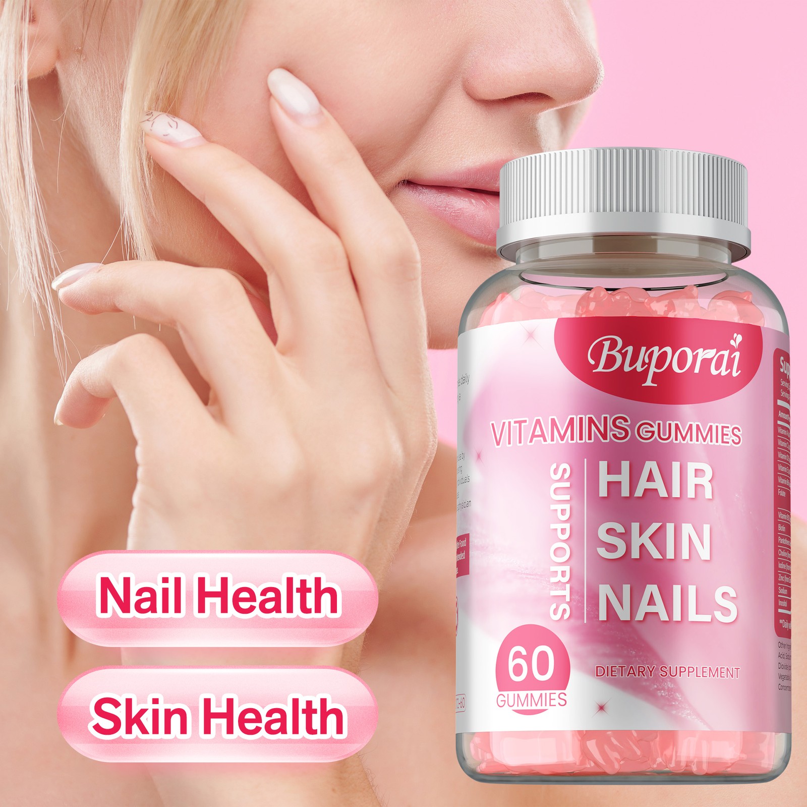Hair Skin and Nails Gummies – Supports Healthy Hair, Vegetarian Biotin, Vitamins