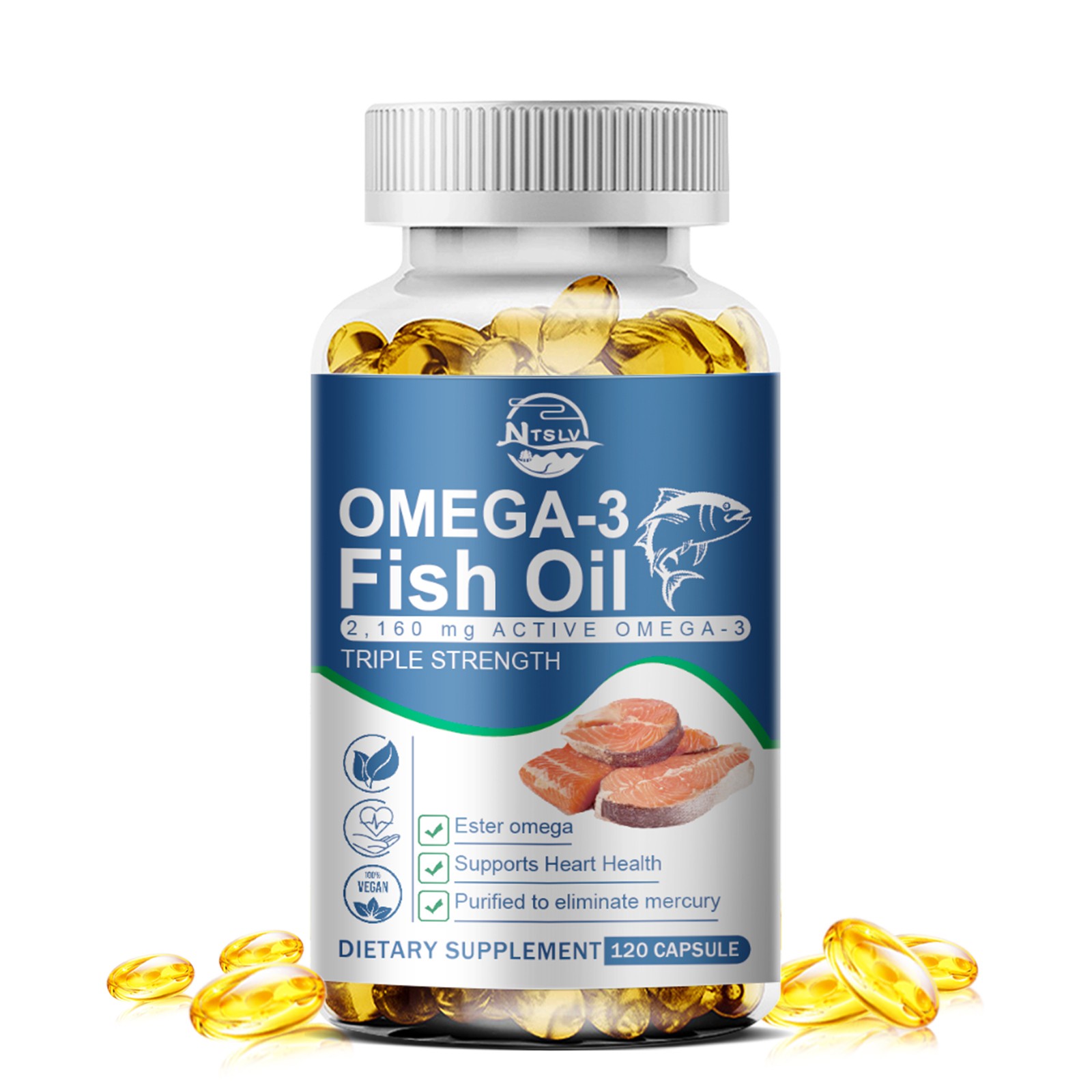120pc Omega 3 Fish Oil Capsules 3x Strength 3600mg EPA & DHA,Highest Potency