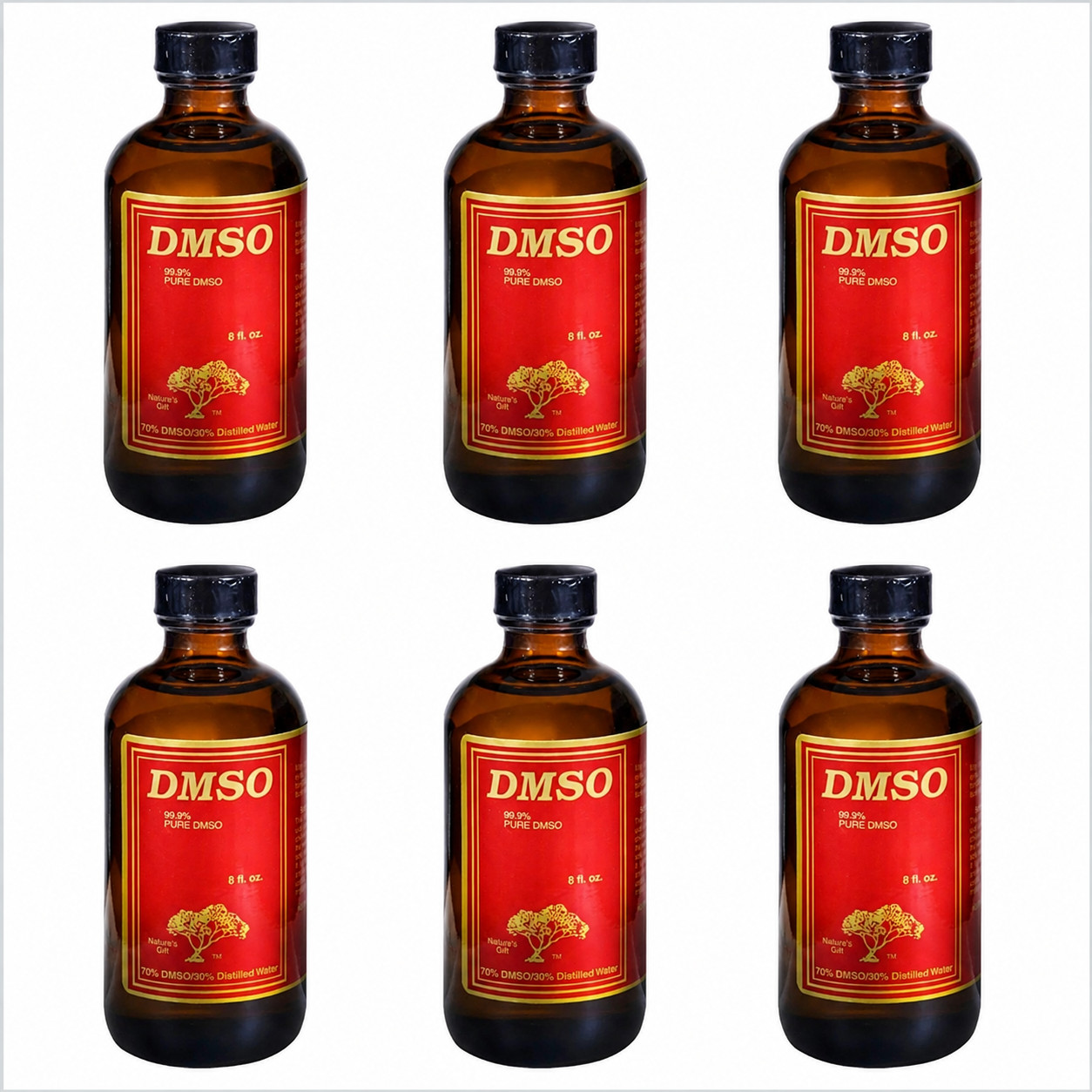 99.9% Pure DMSO Liquid; 70% DMSO and 30% Distilled Water – 8 fl. Oz ((Pack of 6)