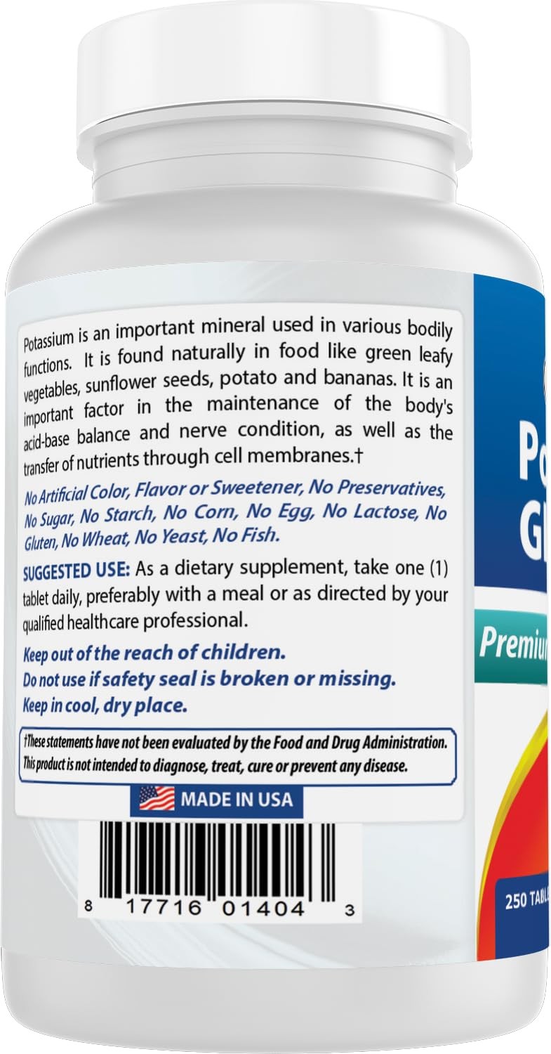 Best Naturals Potassium Gluconate 250 Count (Pack of 1), Original Version