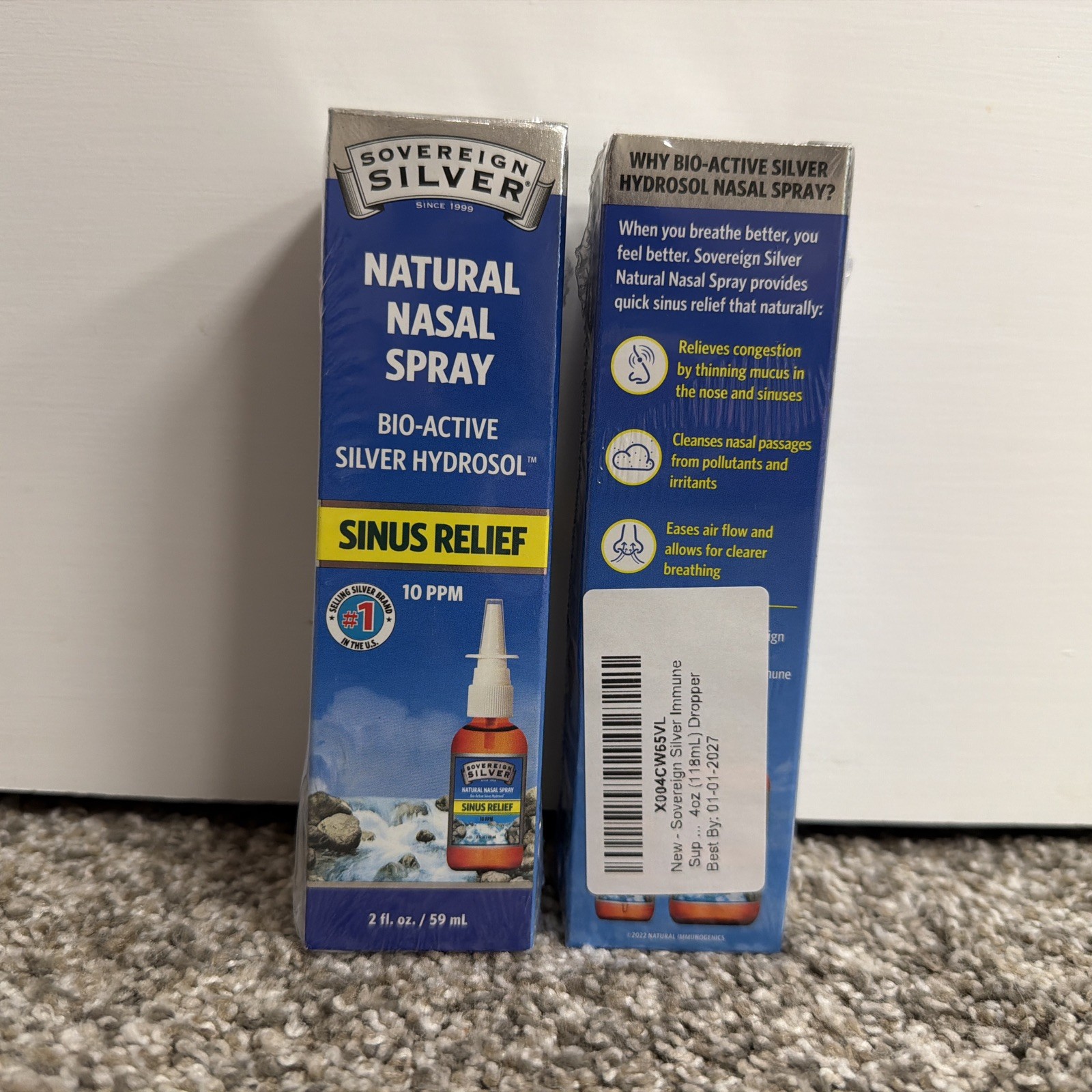 New 2x Sovereign Silver Natural Nasal Spray Sinus Relief 2 fl oz 1/2027