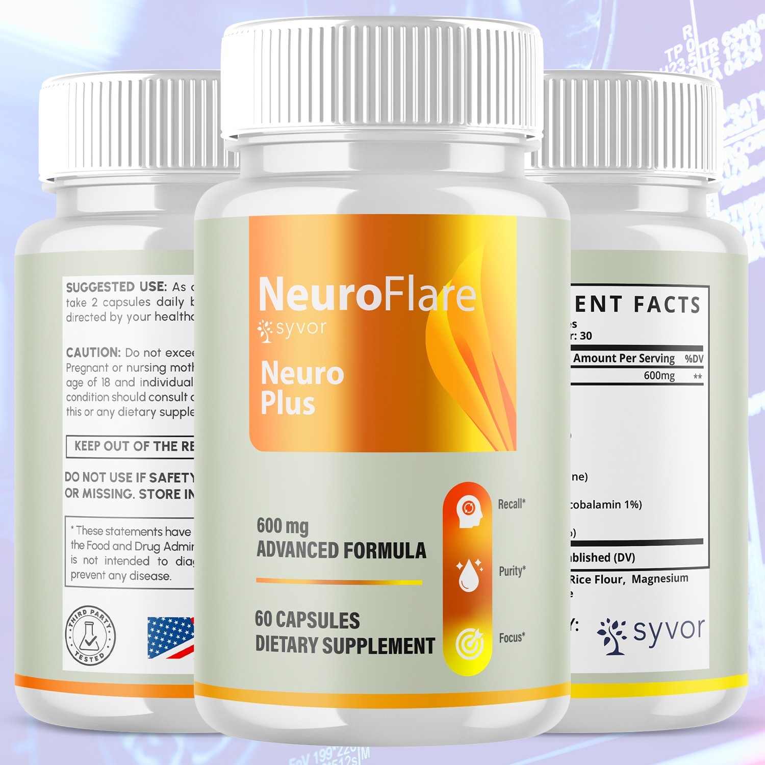 (5 Pack) Neuro Flare Nootropic All Natural Super Nerve Supplement 300 Capsules