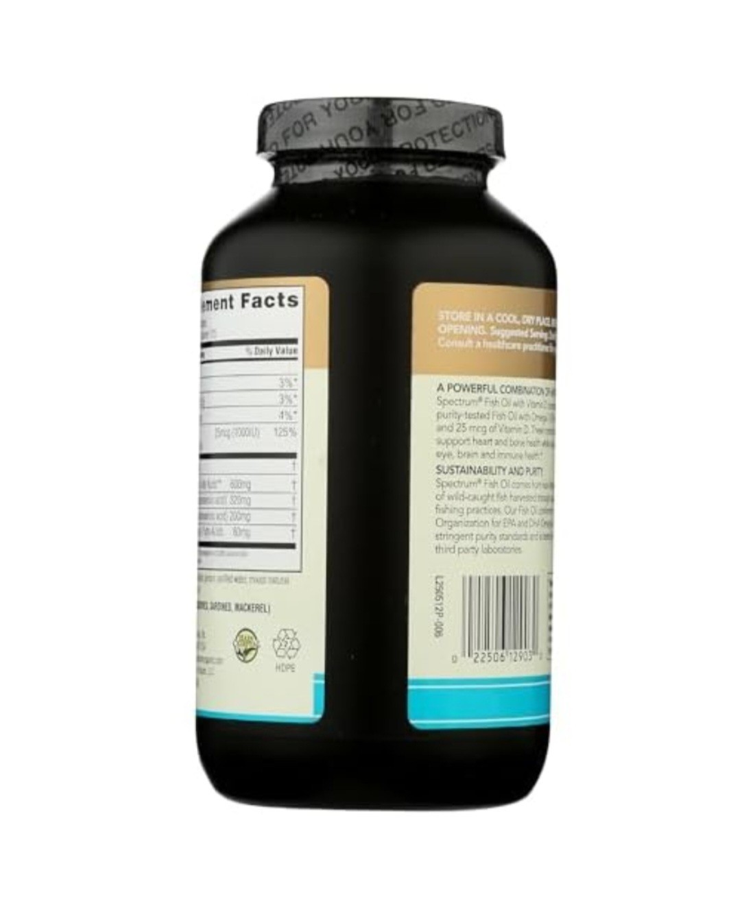 Spectrum Fish Oil + Vitamin D3 250 Softgels Purity Tested Neutral Flavor