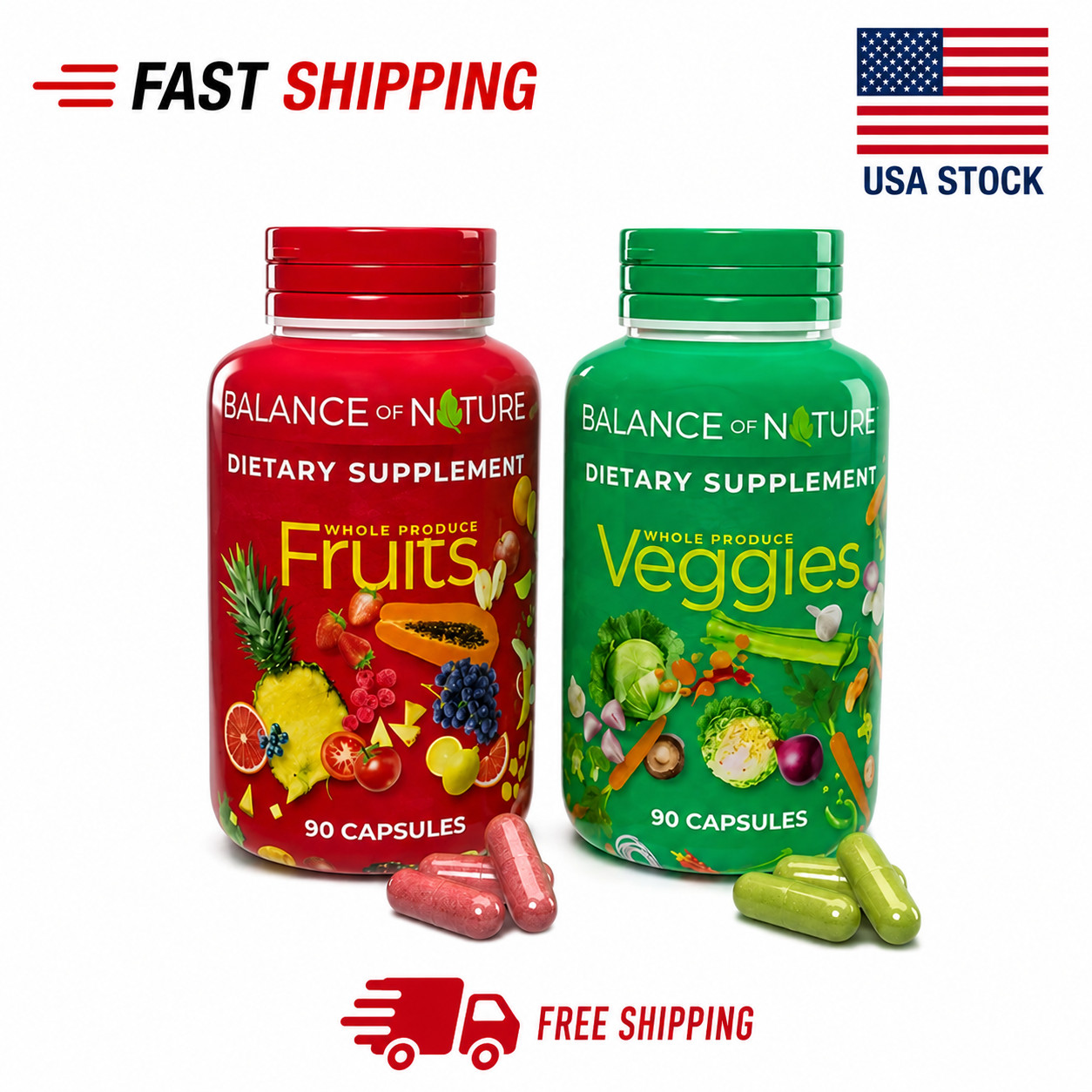2 Pack, 180 Fruits and 180 Veggies Whole Food Supplement with Superfood New
