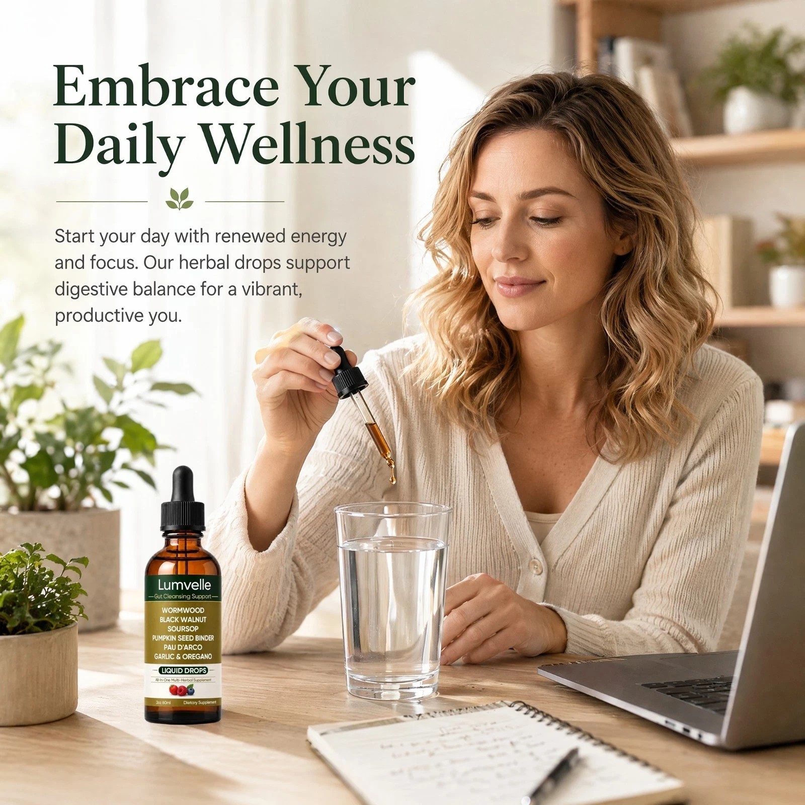 LUMVELLE Wild Harvested Wormwood Herbal Liquid Botanical Supplement Drops 60ml