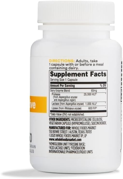 60 Count Dairy Digestive Enzymes: Unflavored Capsules for Supreme Digestion