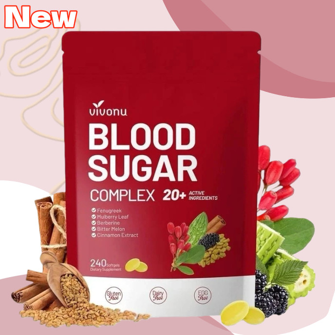 VivoNu Blood Sugar Complex Supplement with 20 Herbs and Vitamins 240 Softgels.