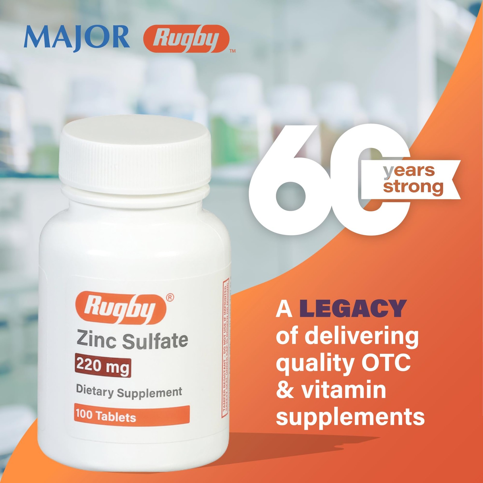 Rugby Zinc Sulfate 220 mg Tablets – Made with 100 Count (Pack of 1)