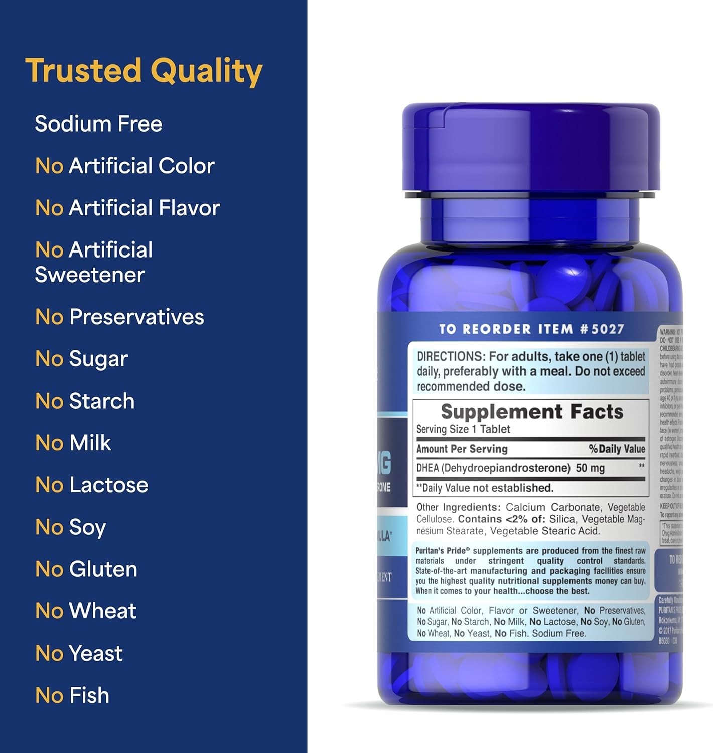 Puritan’s Pride DHEA 50Mg Dietary Supplement, Promote Sugar Metabolism 100 Count