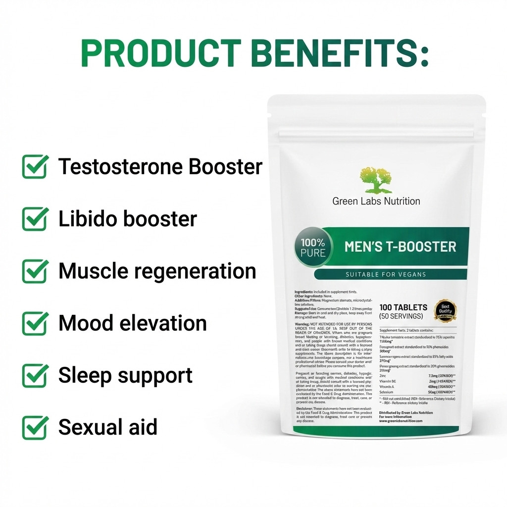 Men’s T-Booster | Vegan | Tribulus, Saw Palmetto, Maca, Ginseng, Zinc, Fenugreek