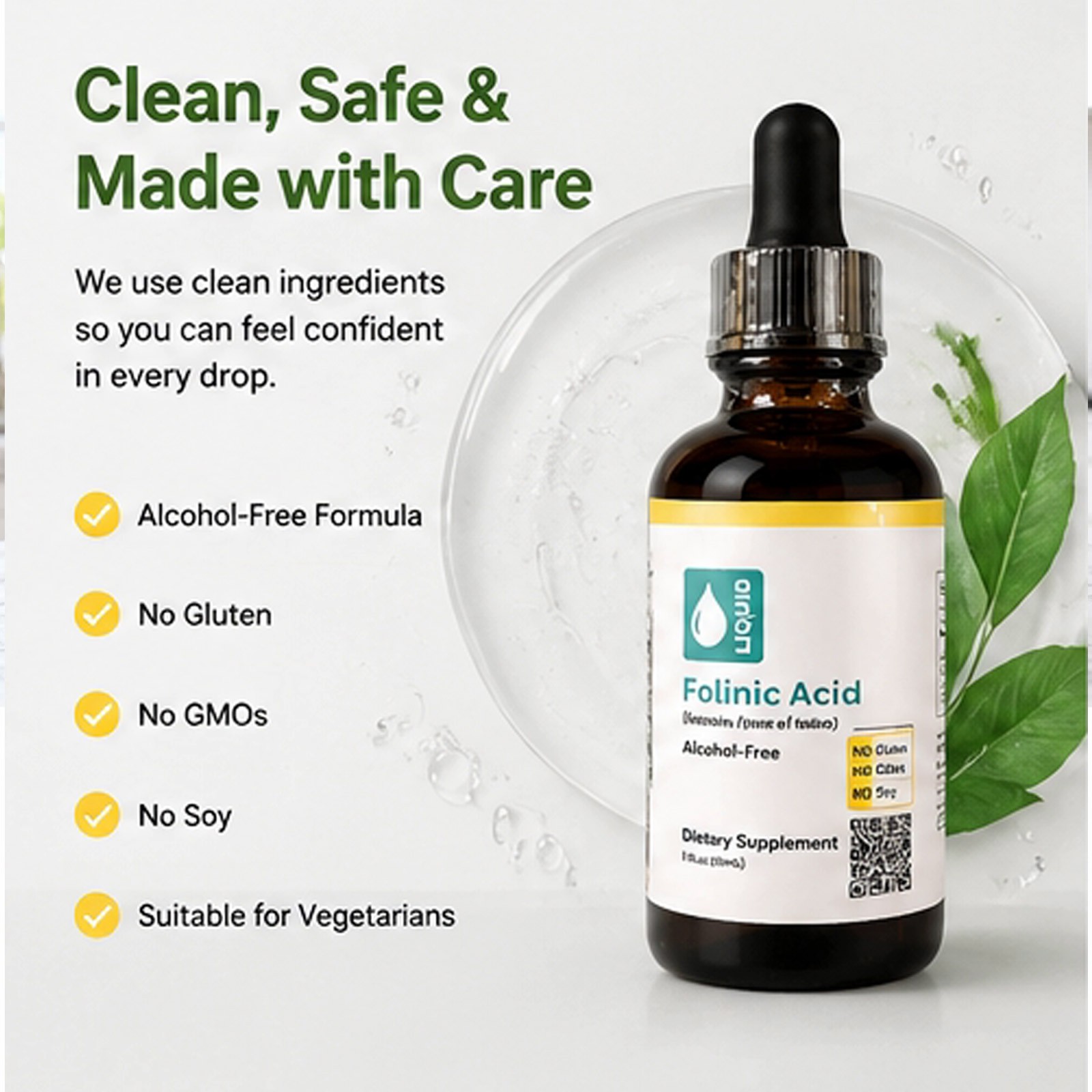 BUY 2 GET 1 FREE California Gold Nutrition Folinic Acid Alcohol 1oz/30ml- 3 Pack
