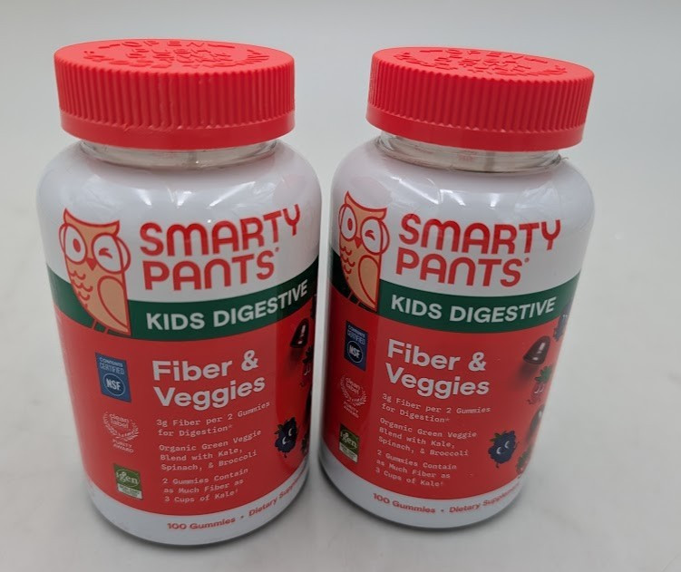 SmartyPants Kids Digestive Fiber & Veggies Gummies 100 Count EXP 02/2027 Qty 2