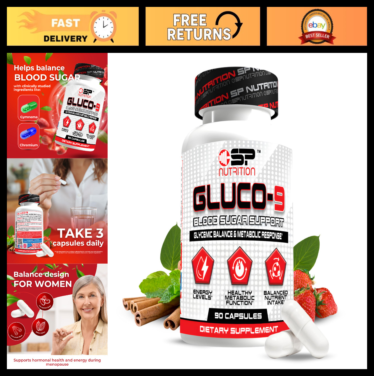 Blood Sugar Support Supplement – Natural Glucose Control, Energy Boost, 60 Capsu