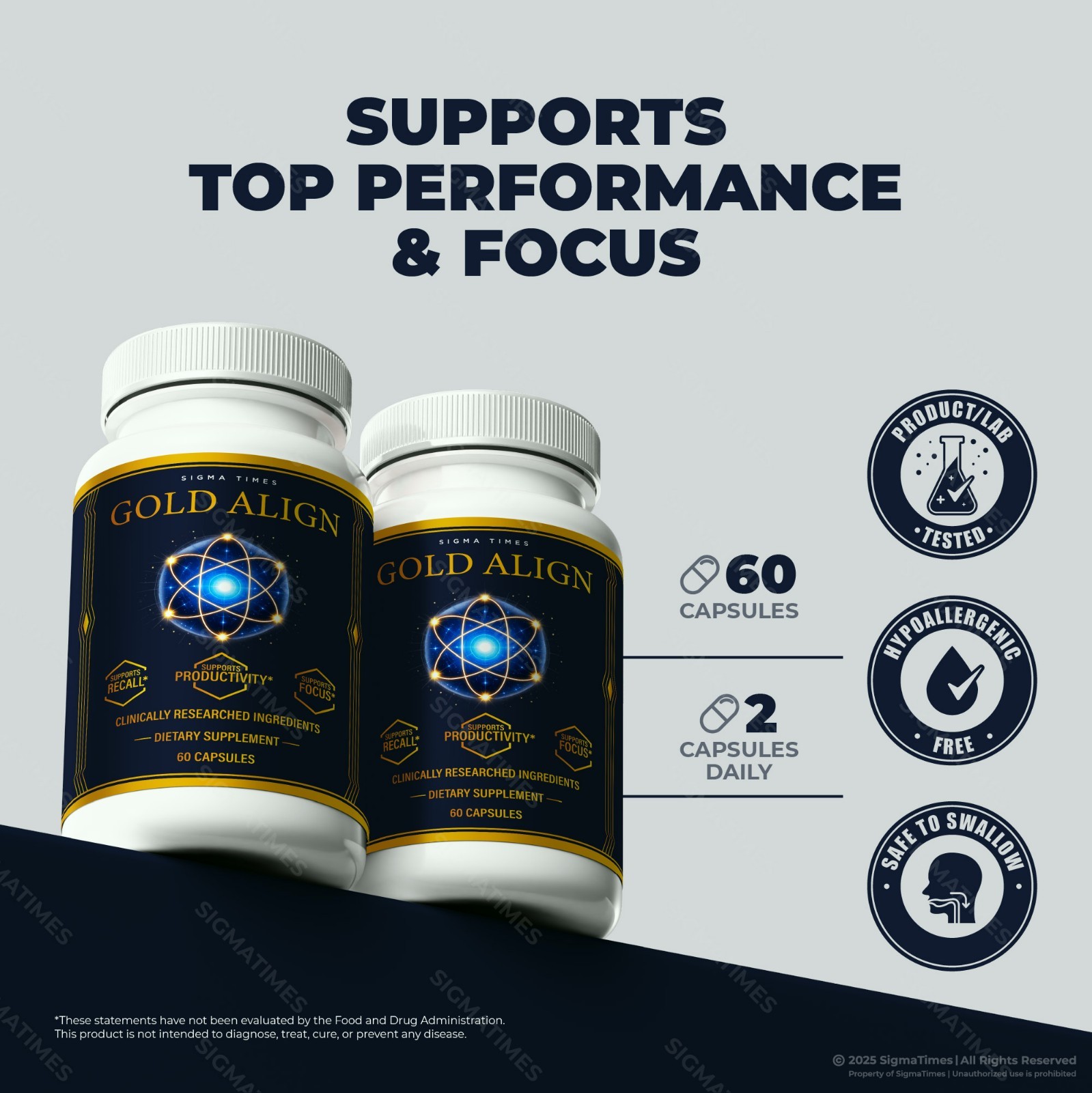 Gold Align Capsules, Official Formula, Brain Health & Memory Support (60 Count)