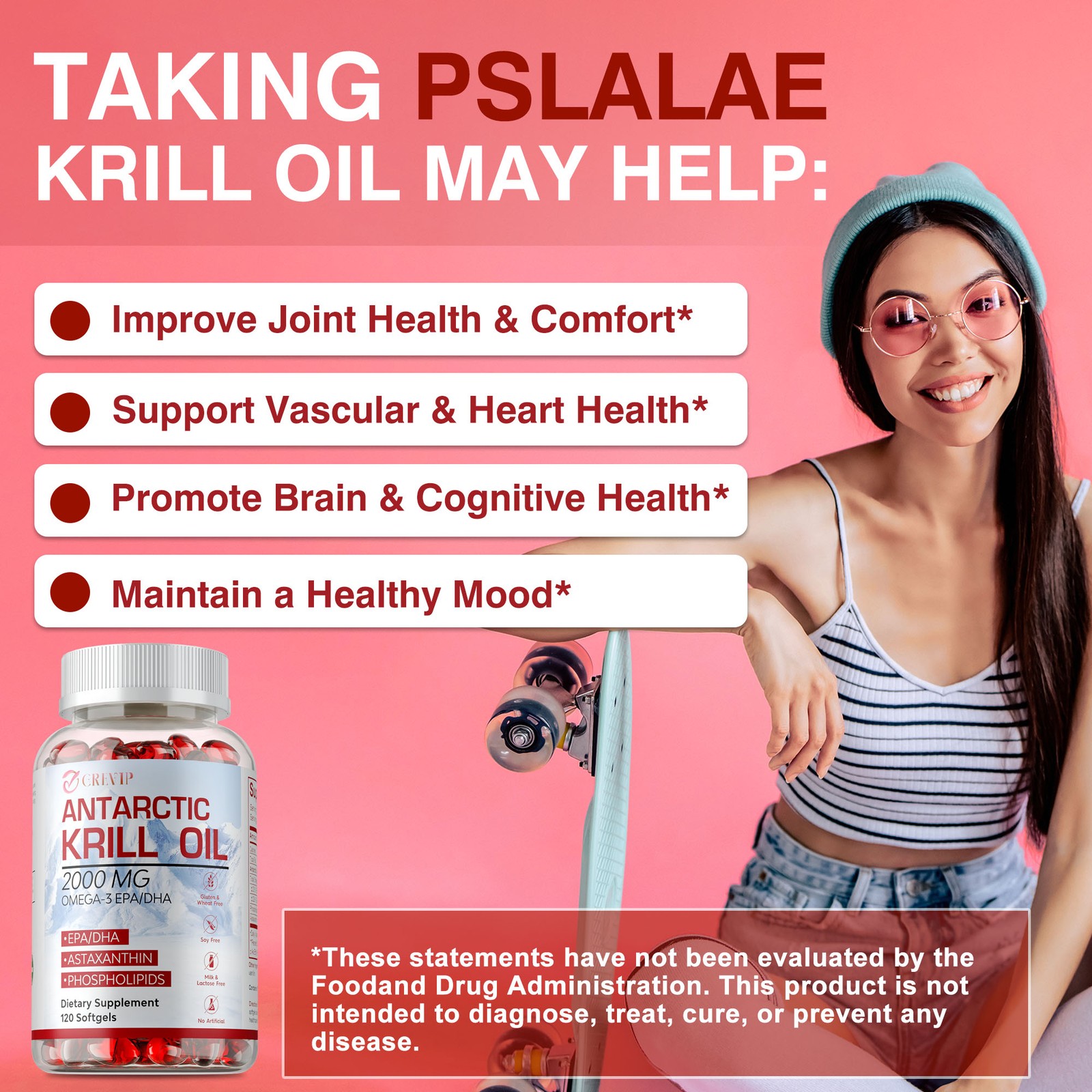 Antarctic Krill Oil -Brain Health,Anti-Aging,Improve Cardiovascular,Joint Health