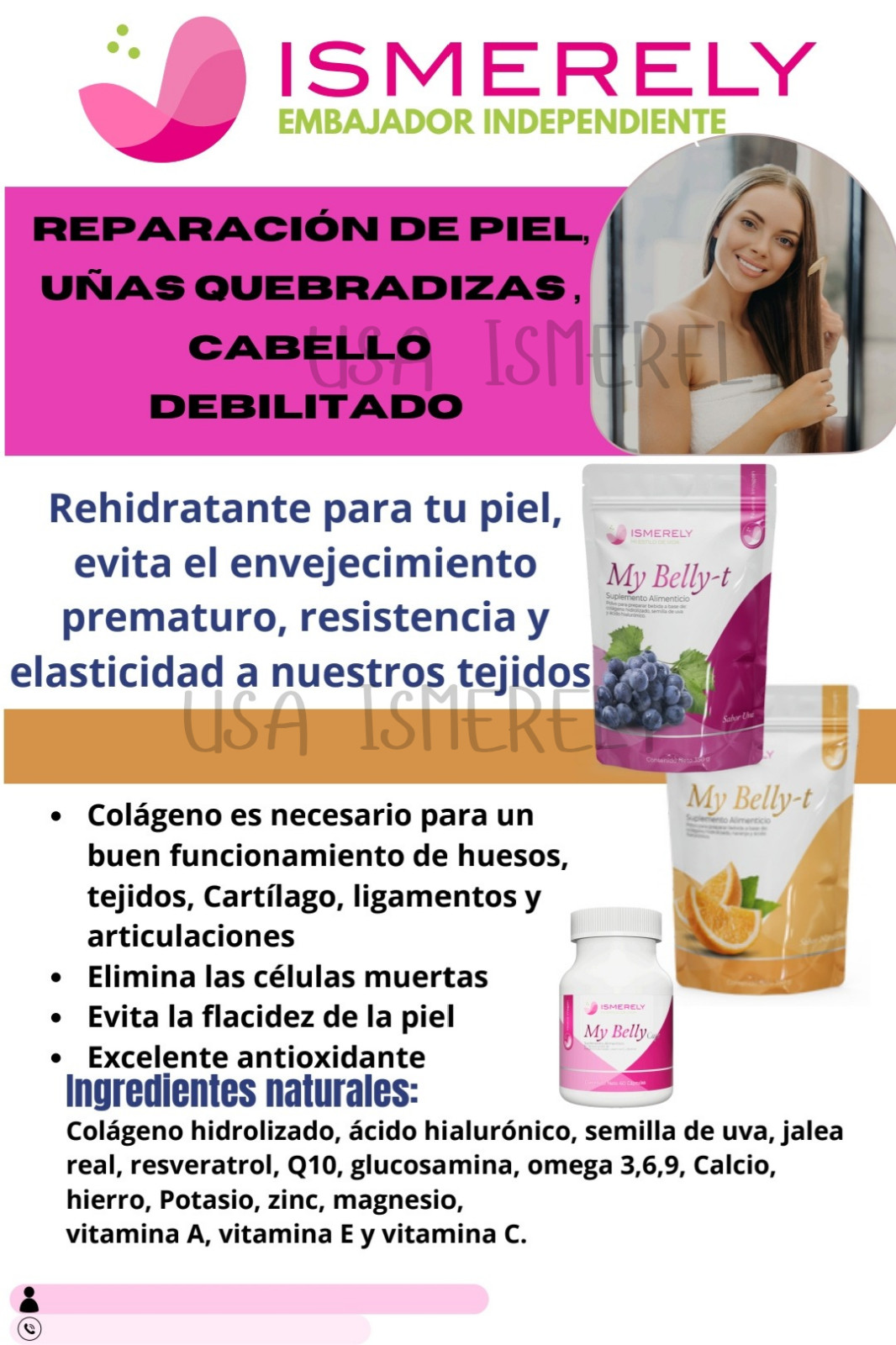 Té Colageno My Belly-t Ismerely Hidrolizado Uva, y naranja two pack