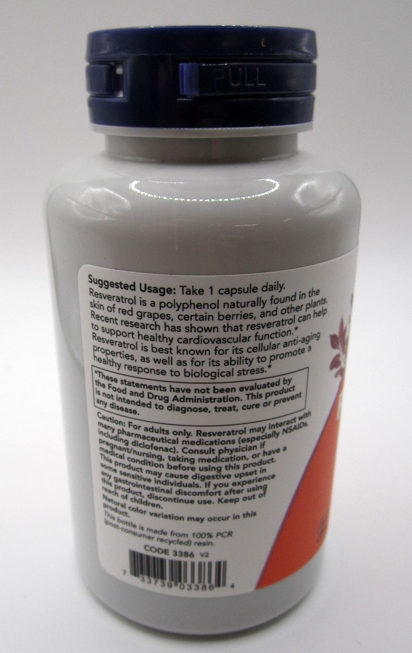 NOW FOODS Resveratrol Extra Strength TWO (2) Bottles 350 mg 60 Veg Capsules Each