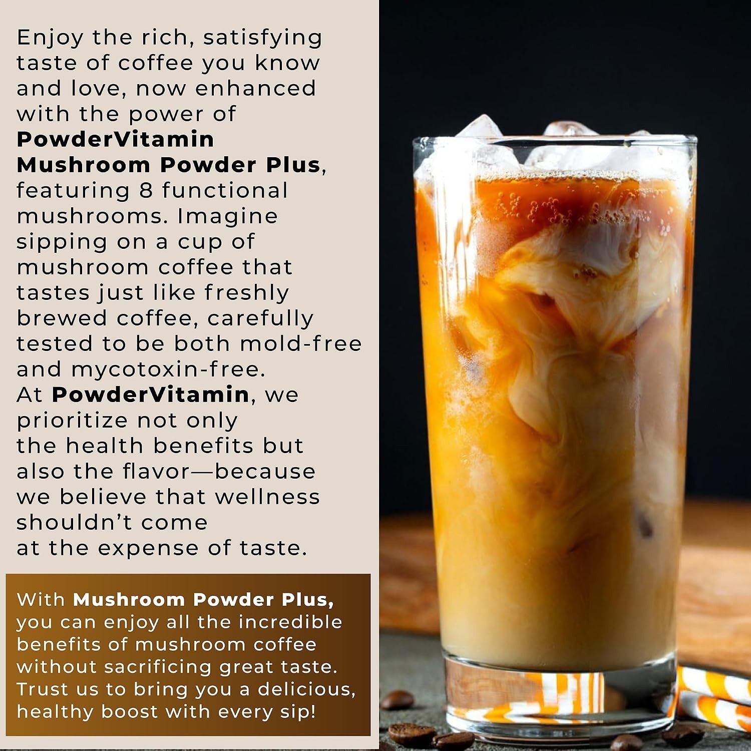 PowderVitamin Organic Mushroom Coffee Certified Mold & Mycotoxin-Free GrassFed