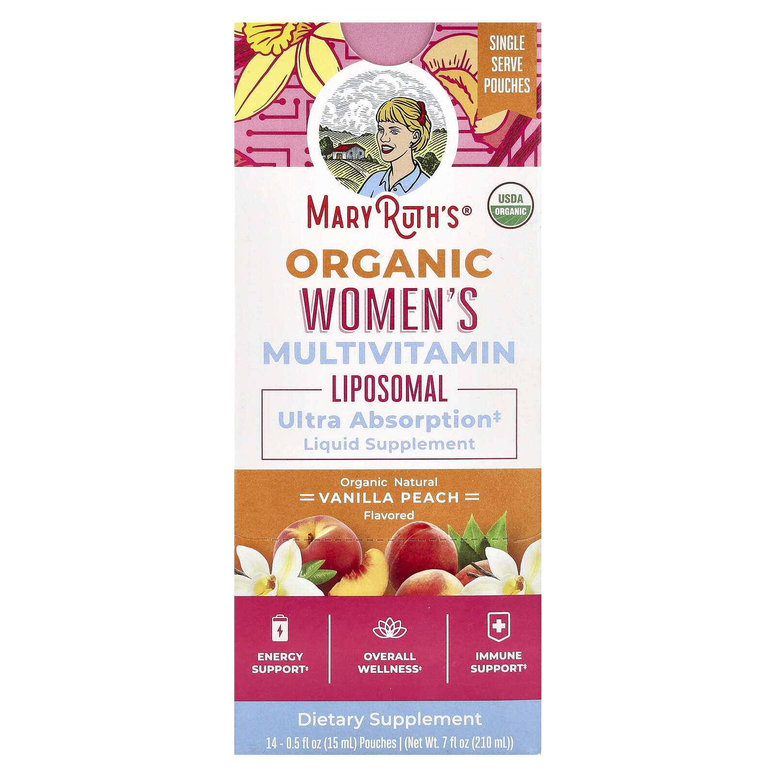 Organic Women’s Multivitamin Liposomal, Vanilla Peach, 14 Pouches, 0.5 fl oz (15