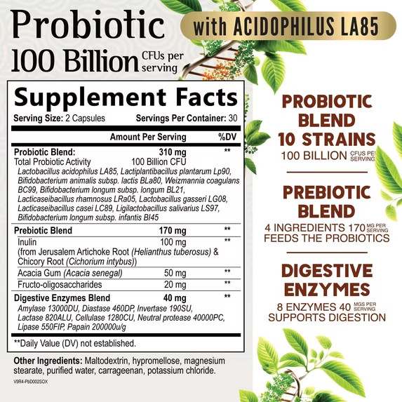 Raw Probiotics 100 Billion CFU Potency Digestive Immune Health 60 Capsules US