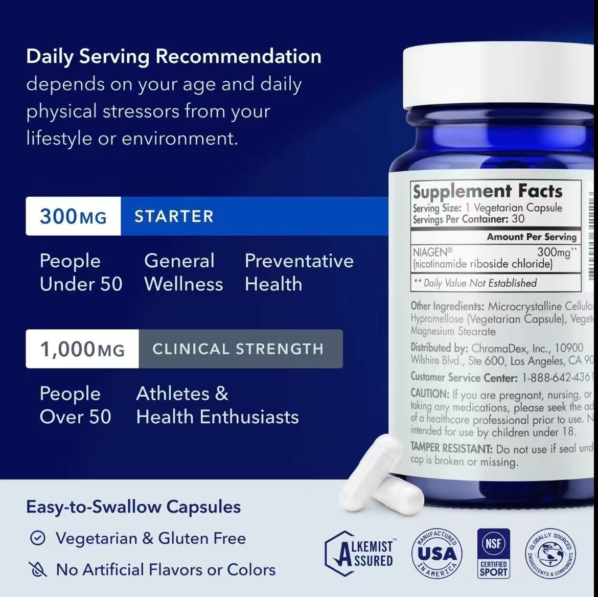 Tru Niagen 300mg NAD+ Booster Capsules 30 Count Vegetarian Halal Kosher Healthy