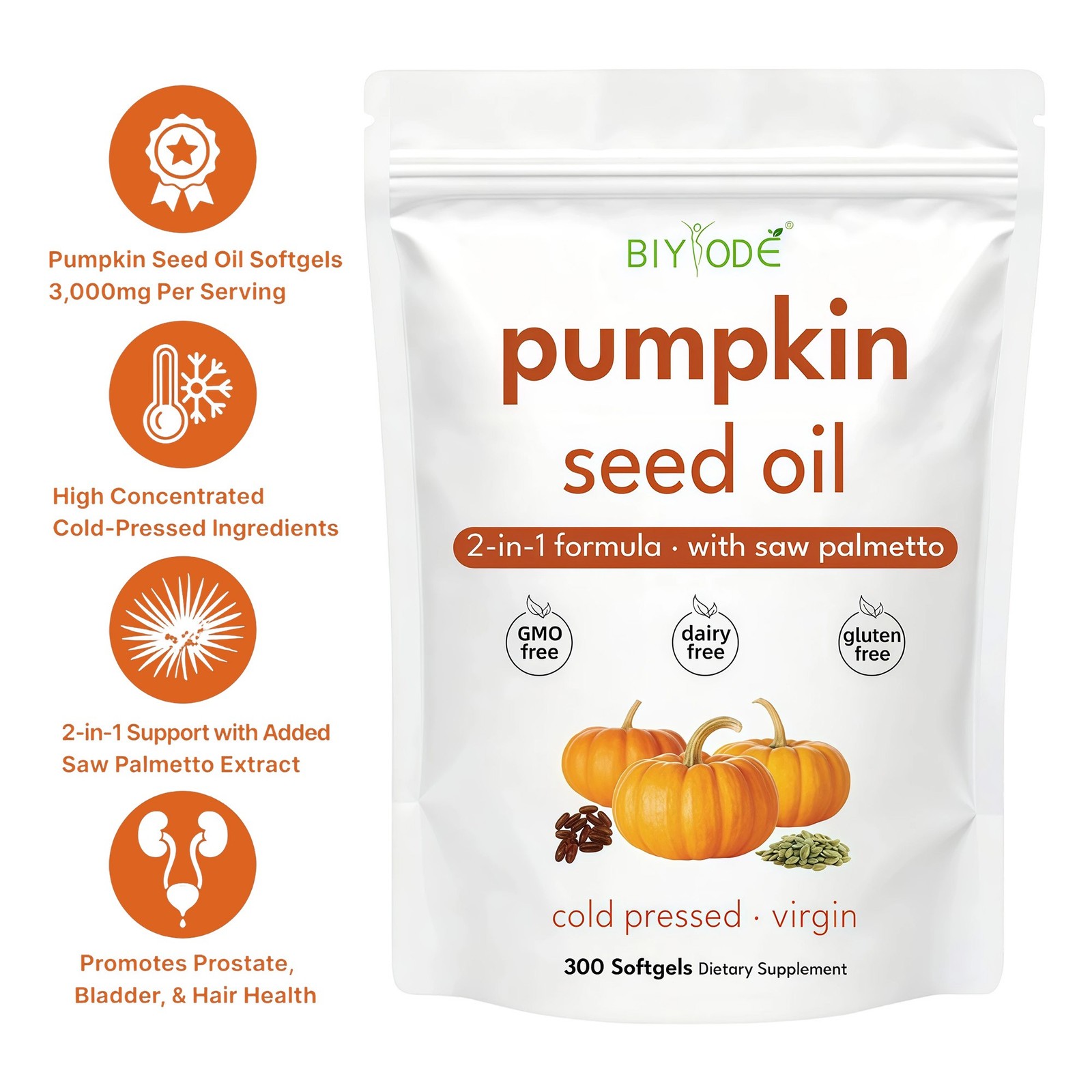 Pumpkin Seed Oil with Saw Palmetto 300 Softgels | Cold Pressed, organic Virgi…