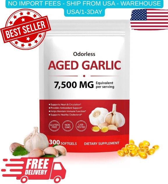 Odorless Garlic 7500Mg per Servings, 300 Softgels | 2 Years Aged Garlic Extra…
