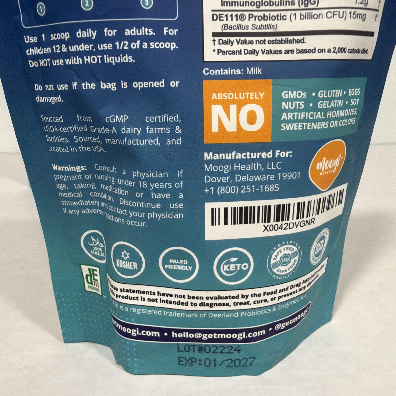 2 pack Moogi Health Colostrum + Probiotic DE111 Complete Gut Health, exp 1/27