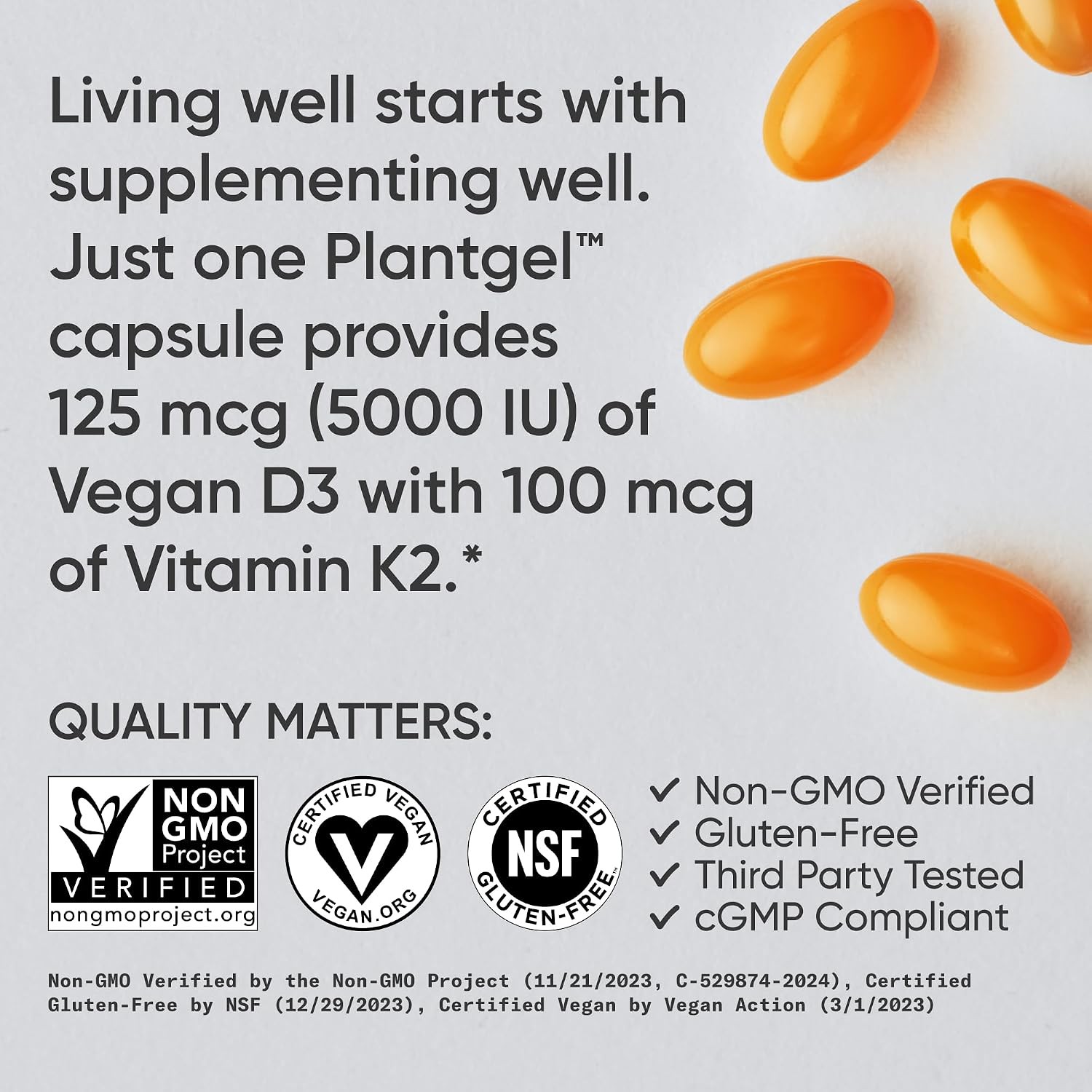 Sports Research Vitamin D3 K2 Softgels Plant Based
