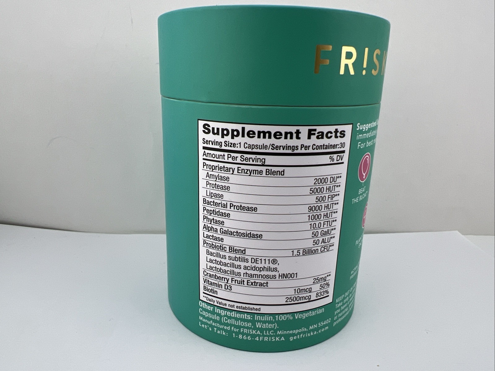 FRISKA Women’s Daily Digestive Enzyme and Probiotics Supplement, 30ct